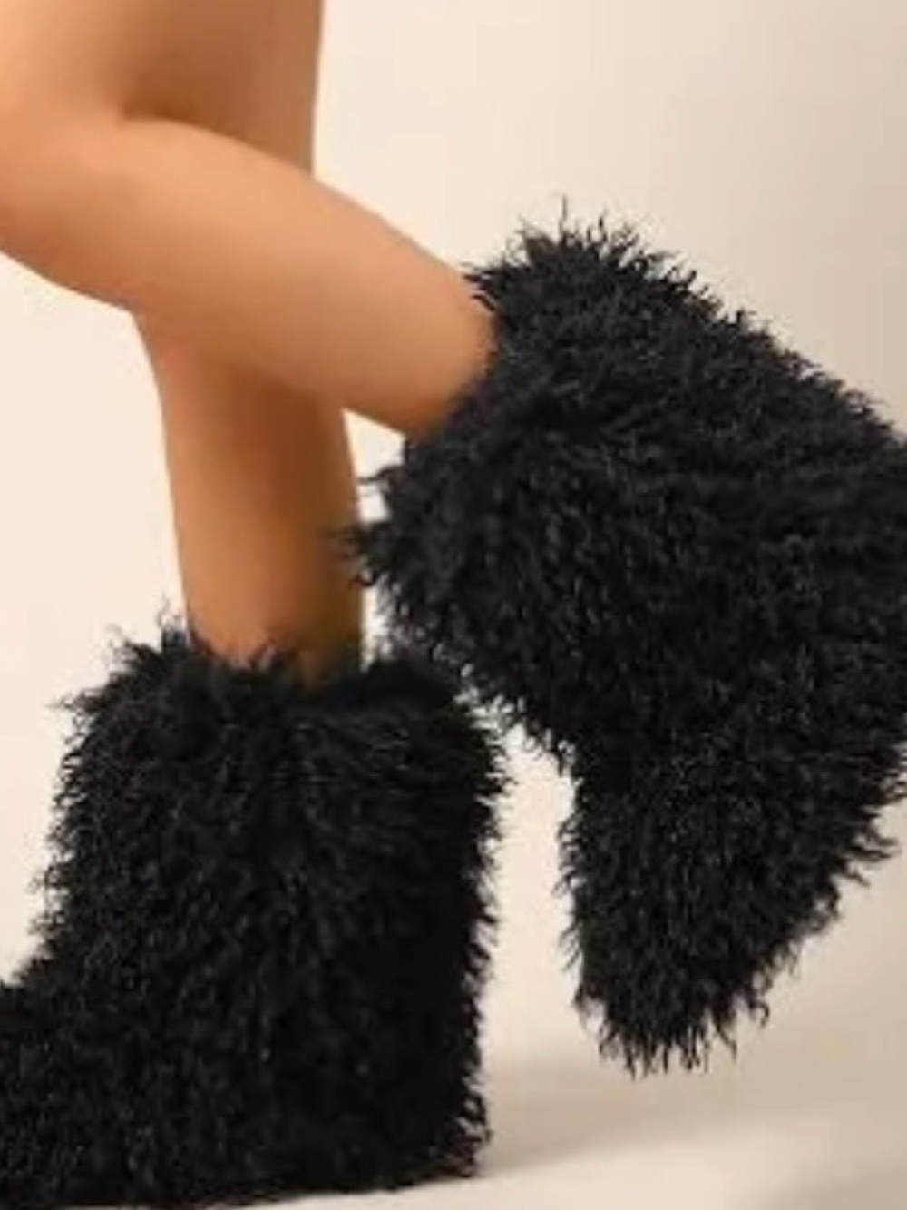 Plush Faux Fur Black Women's Booties